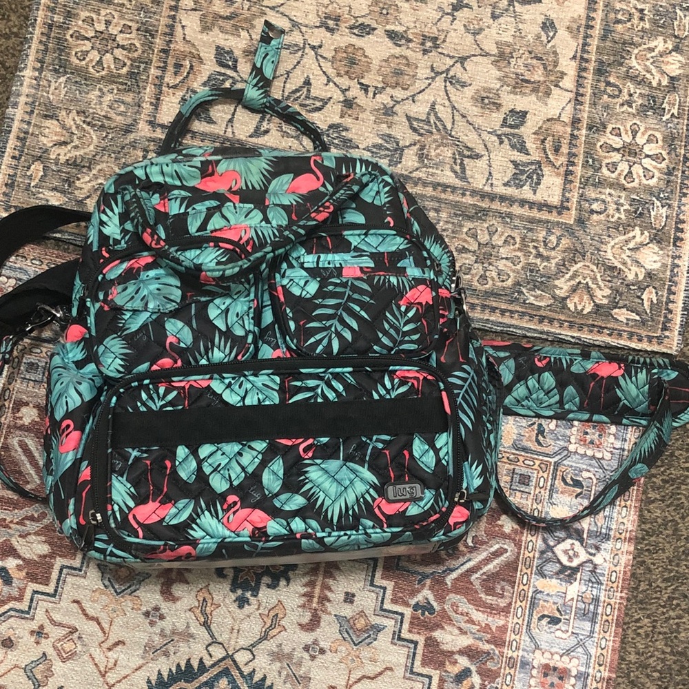 Lug brand Tropical Print Backpack with Flamingo Design